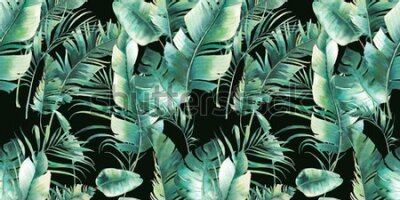 Fototapeta Akwarelowe tropikalne liście na czarnym tle