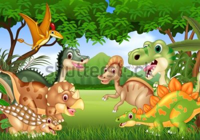 Fototapeta Bajkowe dinozaury w dżungli