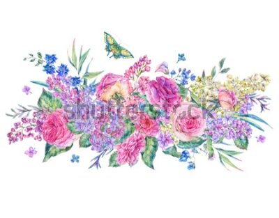 Fototapeta Bukiet kolorowych malowanych kwiatów