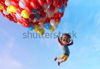 Fototapeta Chłopiec z balonami w locie