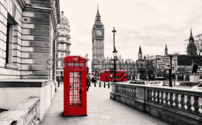 Fototapeta Czarno-biały Londyn i budka telefoniczna