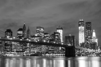 Fototapeta Czarno-biały most Brookliński nocą