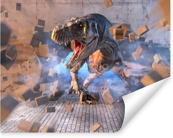 Fototapeta Dinozaur mur dziura 3d
