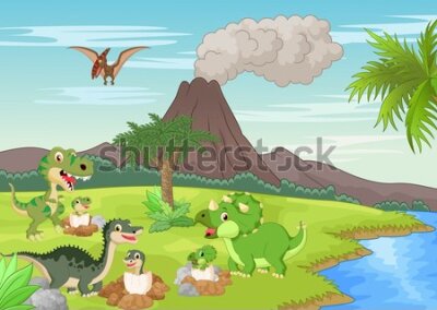 Fototapeta Dinozaury i wulkan