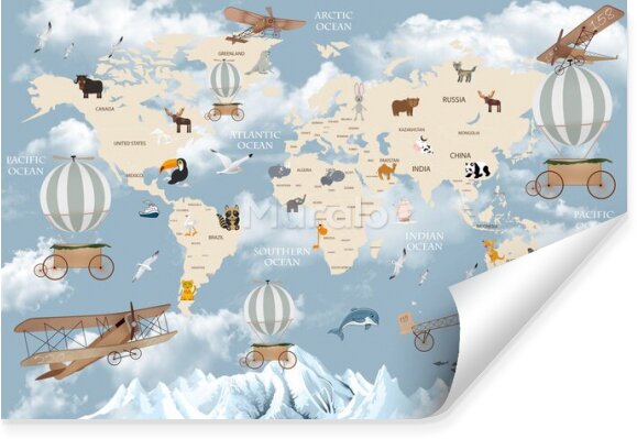 Fototapeta Dla dzieci mapa świata samoloty
