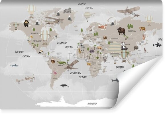 Fototapeta Dziecięca mapa świata zwierzęta