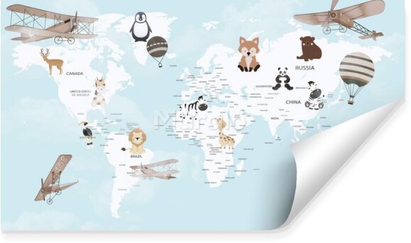 Fototapeta Dziecięca mapa świata zwierzęta
