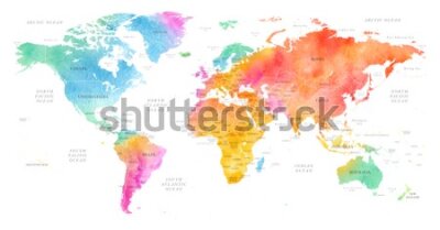 Fototapeta Kolorowa akwarelowa mapa świata