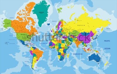 Fototapeta Kolorowa polityczno-geograficzna mapa świata