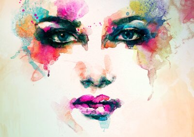 Fototapeta Kolorowa twarz kobiety akwarela