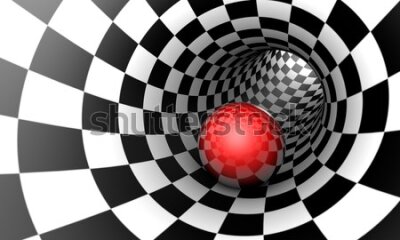 Fototapeta Kula w tunelu 3D z szachownicy