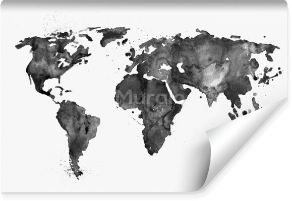Fototapeta Mapa świata malowana ciemną akwarelą
