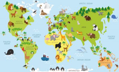 Fototapeta Mapa świata ze zwierzątkami