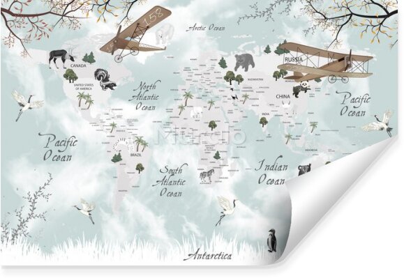 Fototapeta mapa zwierzątka samoloty niebo