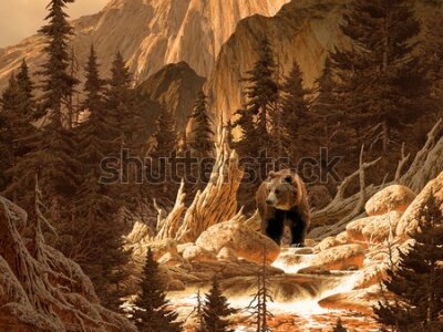 Fototapeta Niedźwiedź w górach skalistych