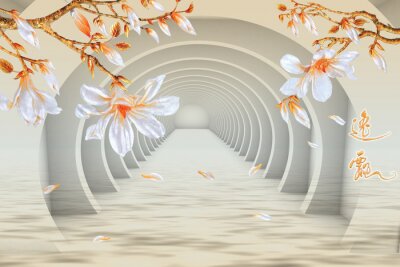 Fototapeta Optyczna tunel 3D kwiaty salon