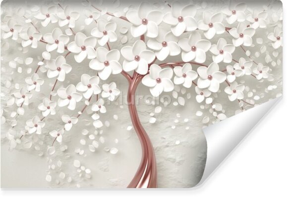 Fototapeta Perłowe kwiaty na abstrakcyjnym drzewie 3d