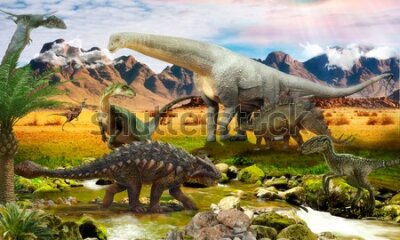 Fototapeta Realistyczne dinozaury nad rzeką