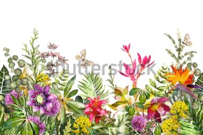Fototapeta Rośliny tropikalne kwiaty i liście