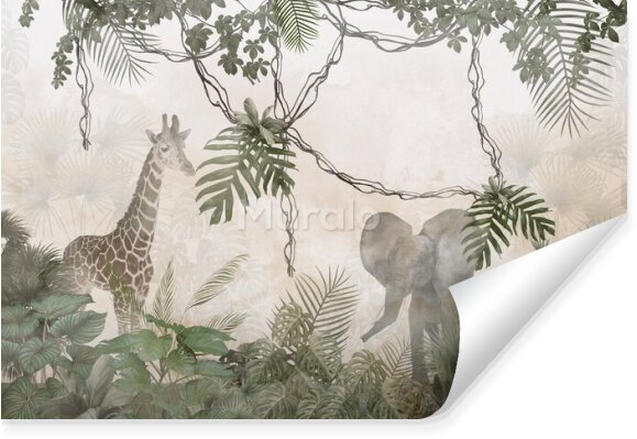 Fototapeta Rośliny tropikalne słoń żyrafa