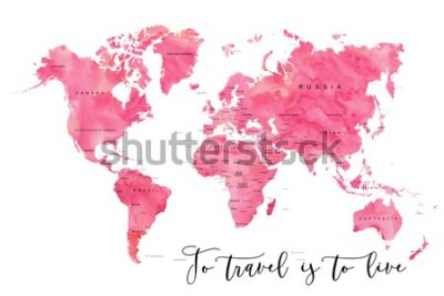 Fototapeta Różowa akwarelowa mapa świata