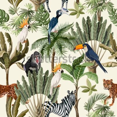 Fototapeta Tropikalne malowane zwierzęta w dżungli