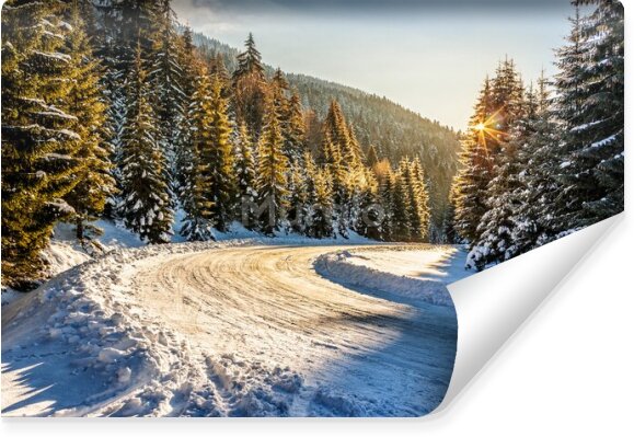 Fototapeta Zimowa droga w górskim lesie