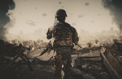 Fototapeta Żołnierz na polu bitwy
