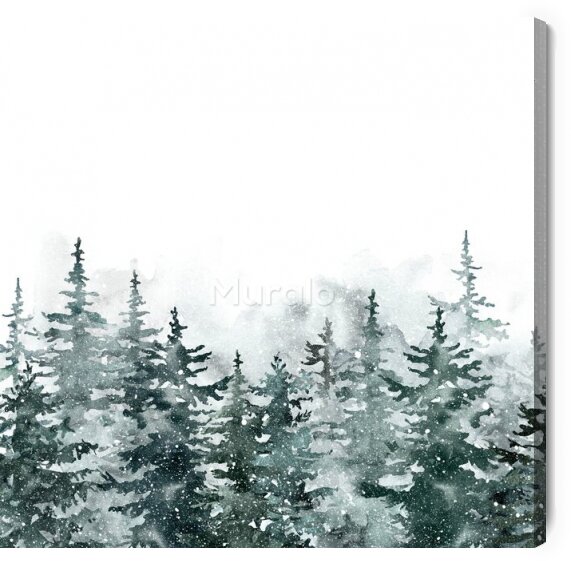 Obraz Akwarelowe drzewa iglaste zimą
