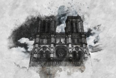 Obraz Katedra Notre Dame na akwarelowym tle