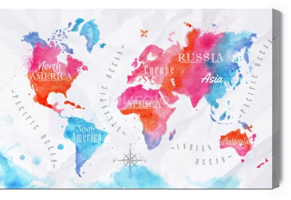 Obraz Kolorowa Mapa Świata - Akwarela