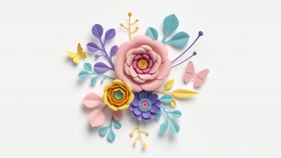 Obraz Kwiaty 3D w pastelowych barwach
