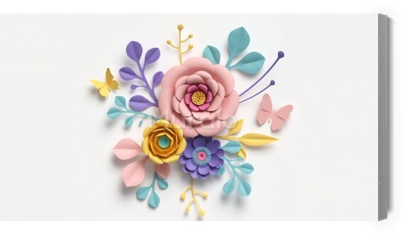 Obraz Kwiaty 3D w pastelowych barwach