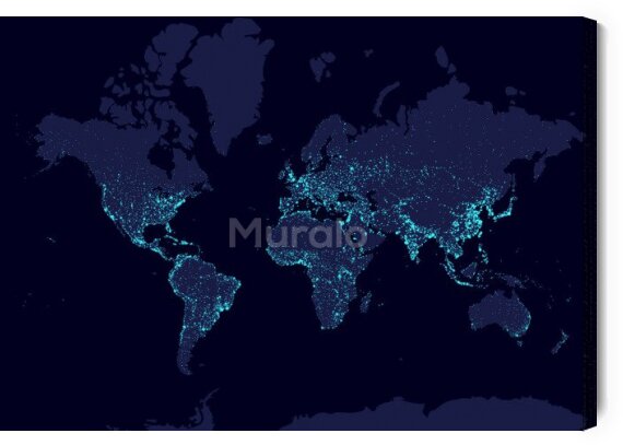Obraz Mapa świata kontynenty nocą