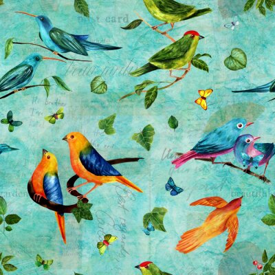 Obraz – Ptaki, liście i gałęzie