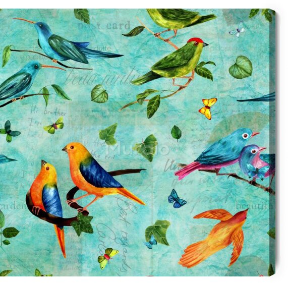 Obraz – Ptaki, liście i gałęzie