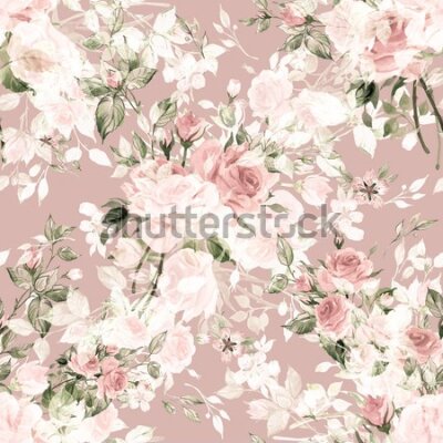 Obraz Róże kwiaty liście akwarela dusty rose