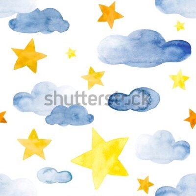 Tapeta Akwarelowe chmurki z gwiazdkami