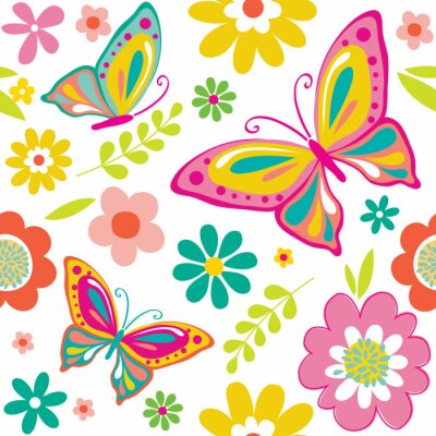 Tapeta Bajkowe motyle z kwiatami