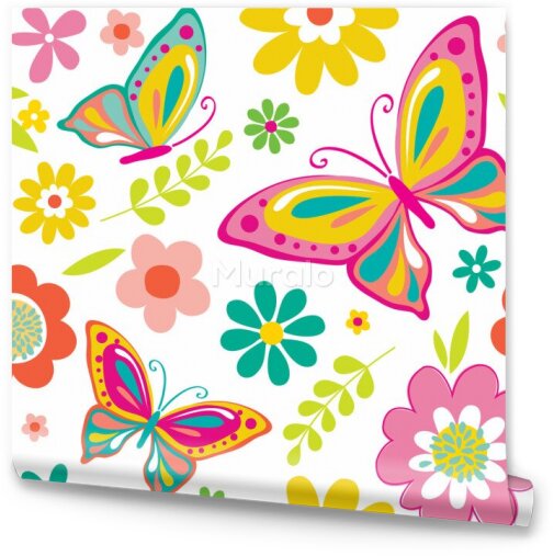 Tapeta Bajkowe motyle z kwiatami