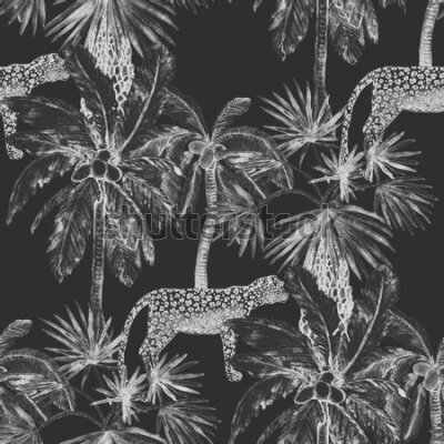 Tapeta Czarno-białe dzikie koty i palmy