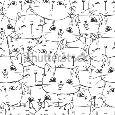 Tapeta Czarno-białe rysowane kotki