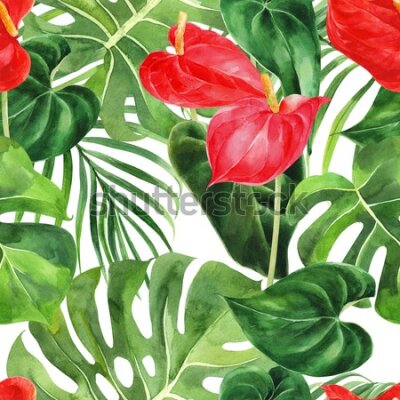 Tapeta Czerwone kwiaty z liśćmi
