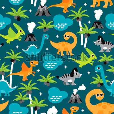 Tapeta Dla chłopca kolorowe zwierzęta palmy wulkan