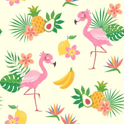 Tapeta Dla Dzieci - Flamingi i Egzotyczne Rośliny