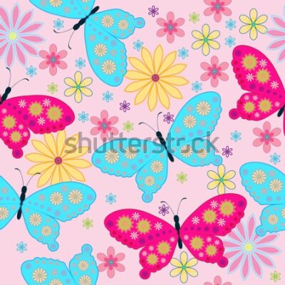 Tapeta Dla dzieci kolorowe motyle kwiaty rośliny