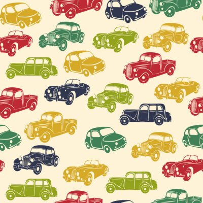 Tapeta Dla Dzieci - Kolorowe Samochody w Stylu Retro