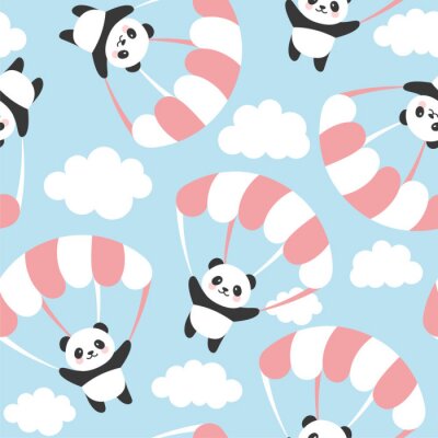 Tapeta Dla Dzieci - Latająca Panda Wśród Chmur