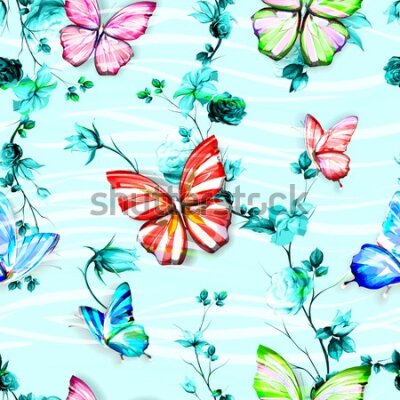 Tapeta Dla dzieci, motyle, kwiaty, zieleń, liście