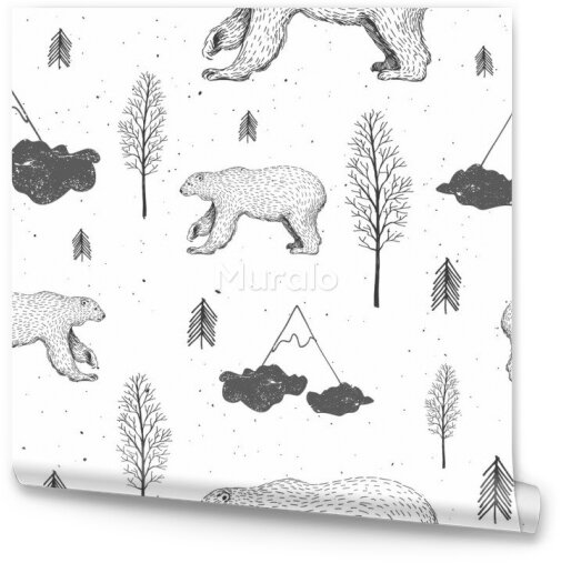 Tapeta Dla Dzieci - Niedźwiadki, Drzewa i Góry